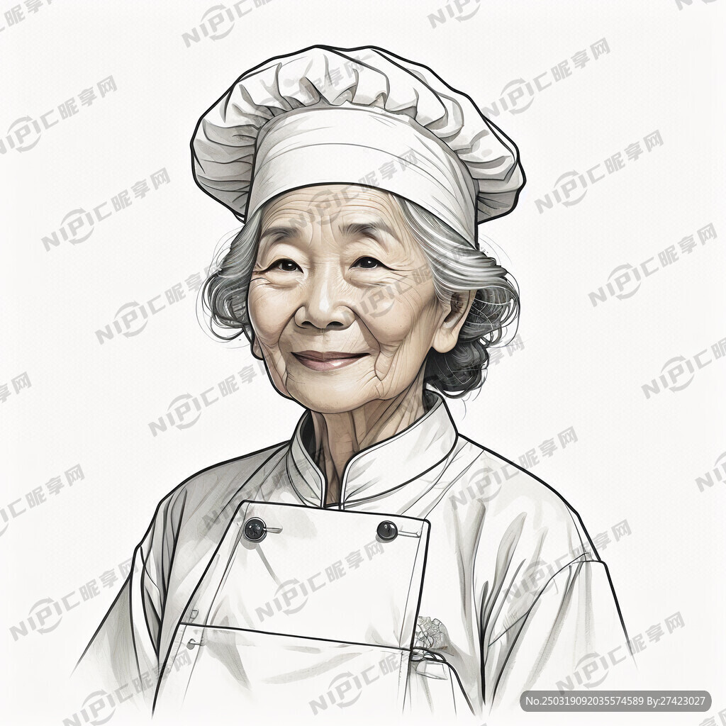 慈祥的老婆婆 带着厨师帽 