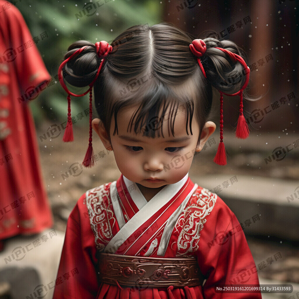 古代小孩 两个小发髻 戴项圈