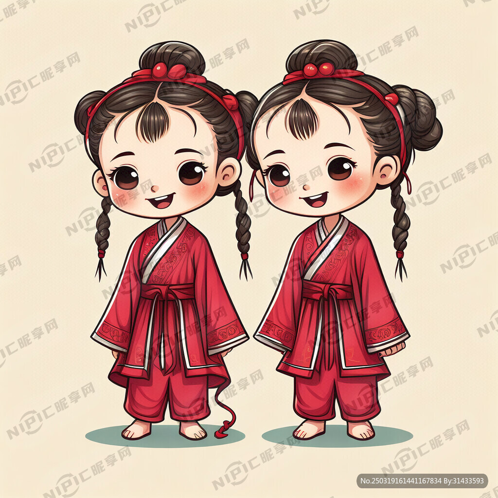 古代小孩 两个小发髻 戴项圈