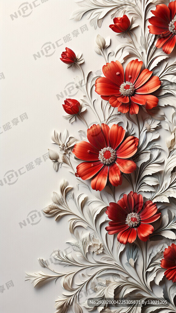 白色背景 复古花卉图案图片 