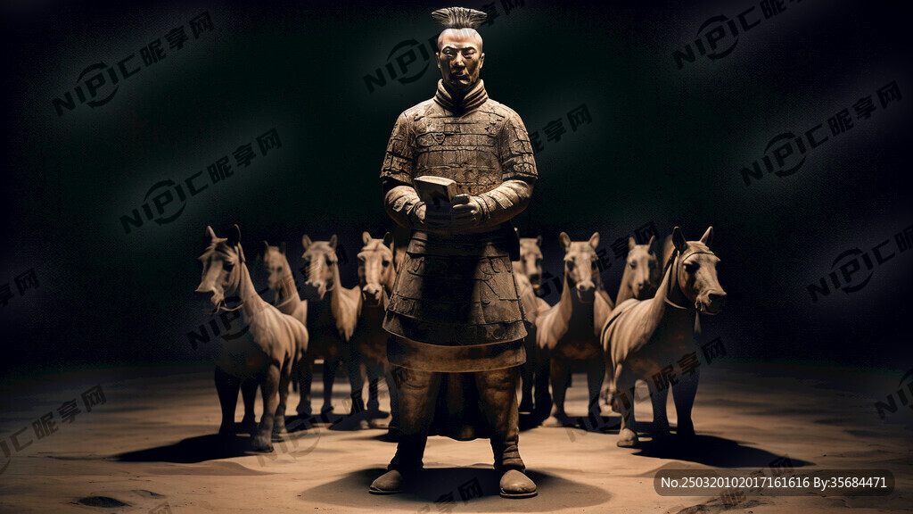 一个秦始皇陵兵马俑 背景黑色