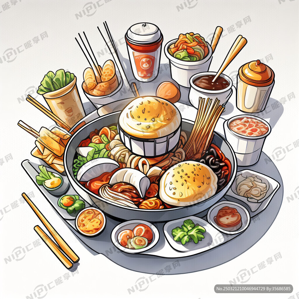 美食卡通图案 重点体现火锅