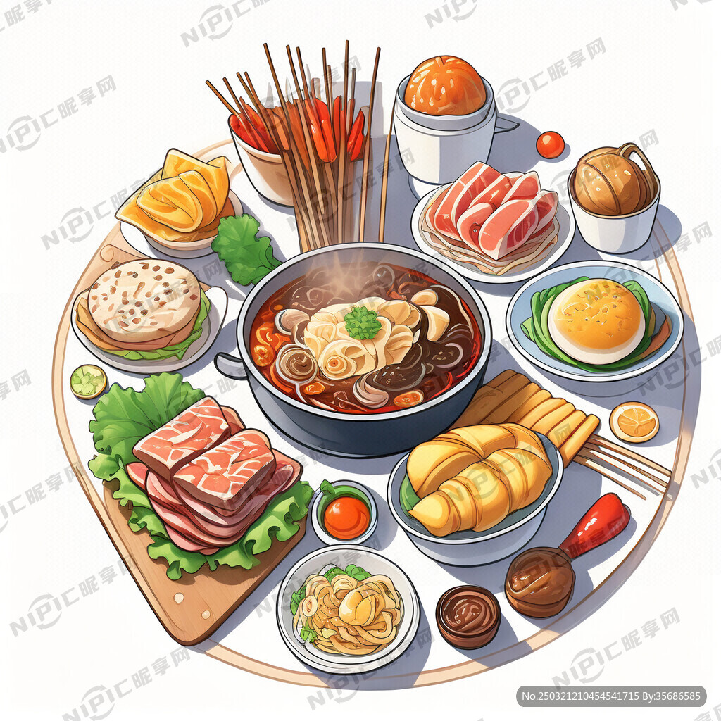 美食卡通图案 重点体现火锅