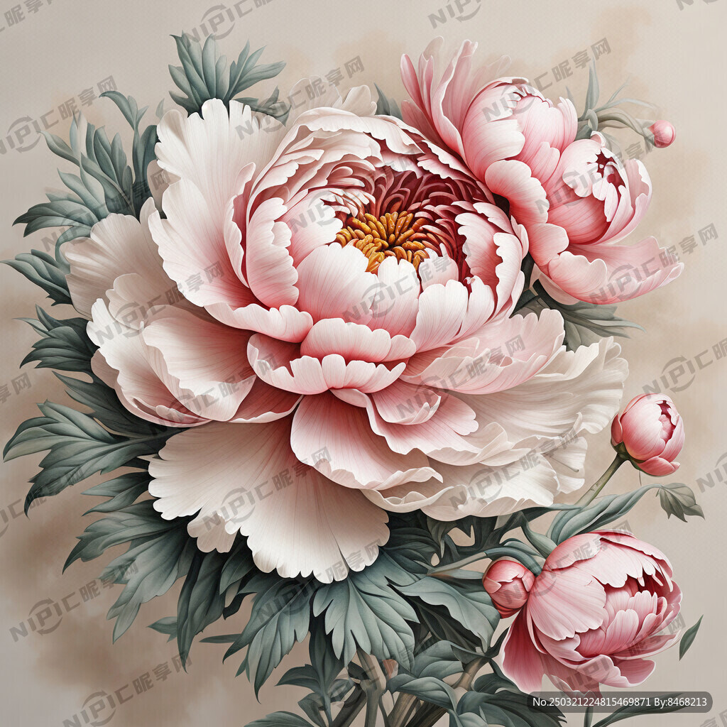 刺绣感的 牡丹花