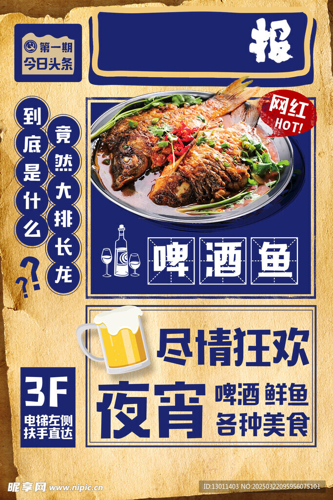 啤酒鱼复古创意海报