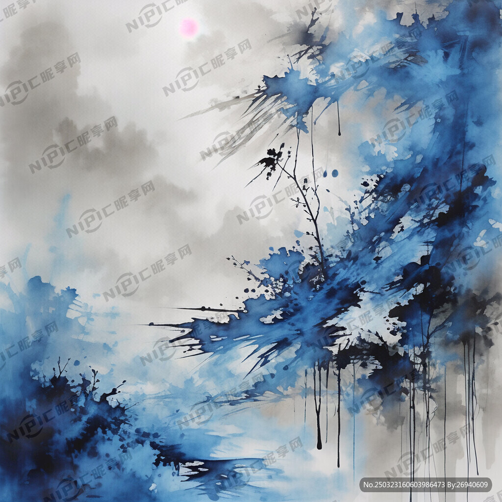 蓝色纹理叠加 水墨 渲染