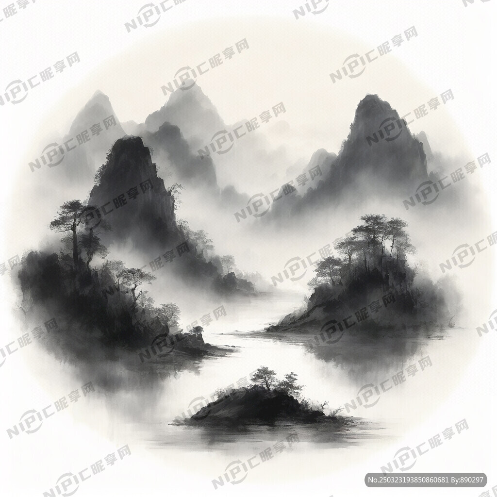 山谷 中国风 中国画 山水