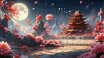 游梦幻唯美新中式风景，超高清，细节刻画，沐浴在花瓣里满天花瓣，飘渺电影般环境，明亮清晰