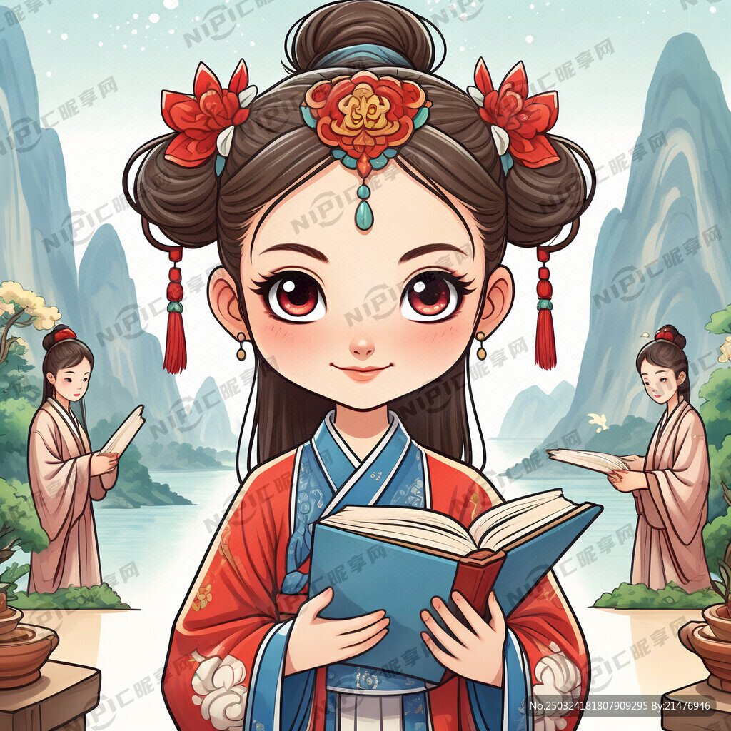 儒学学会女生卡通形象 生动可爱