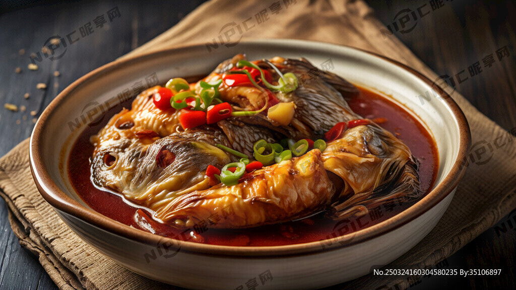 炖菜 一个鱼头 几片油条