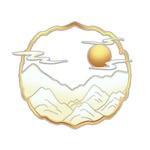 国潮鎏金山水边框素材