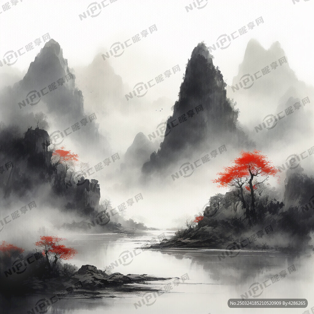 山谷 中国风 中国画 山水