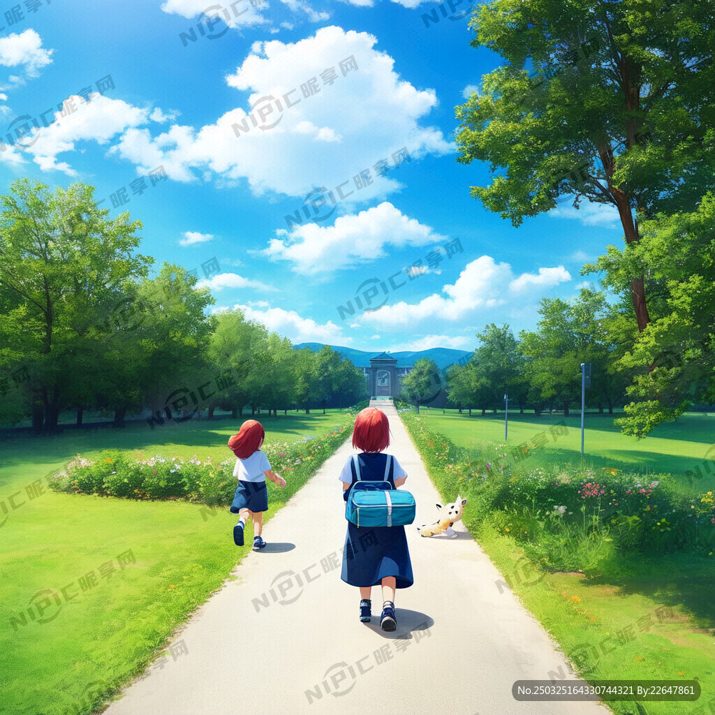 6个小孩子在户外追逐玩耍漫画