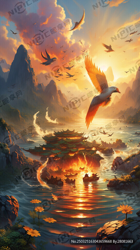 旭日东升桂林山水聚宝盆背景