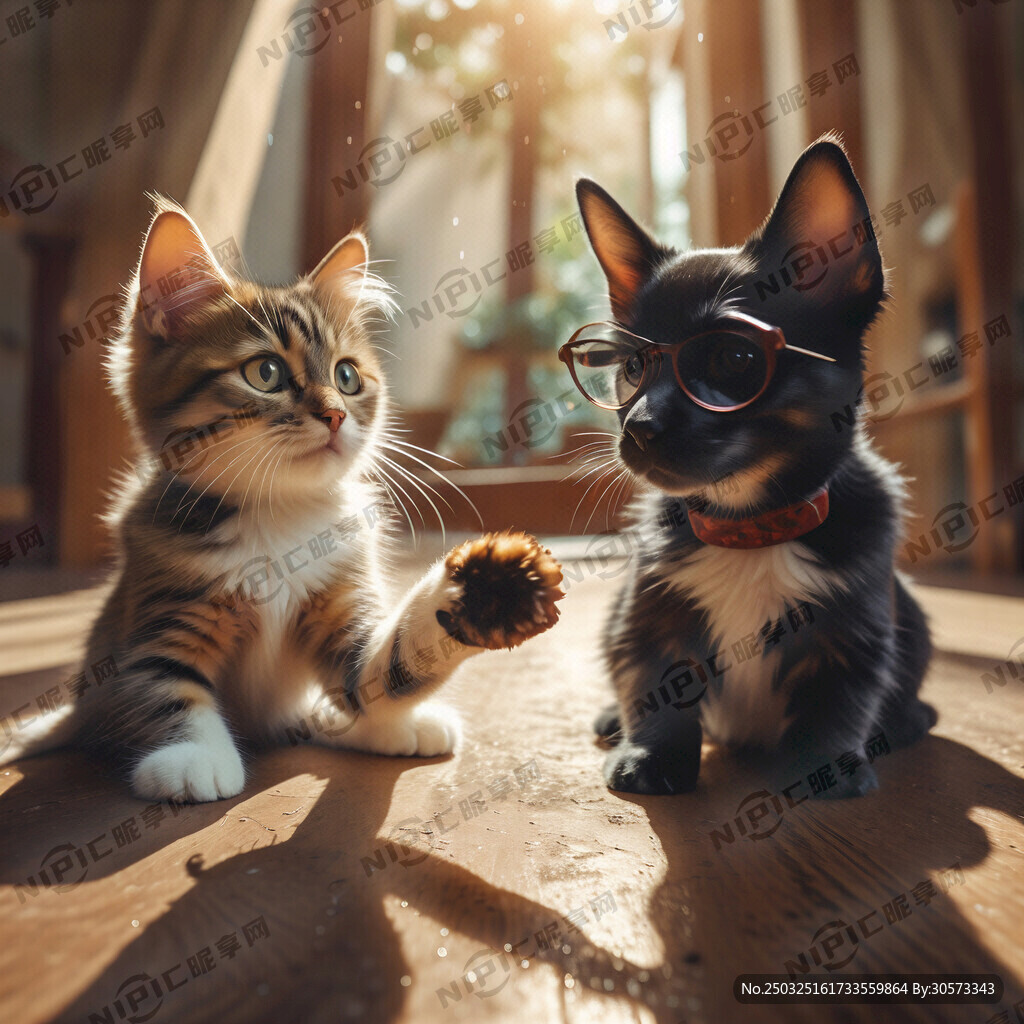 一只戴着眼镜的猫咪和一只戴着眼