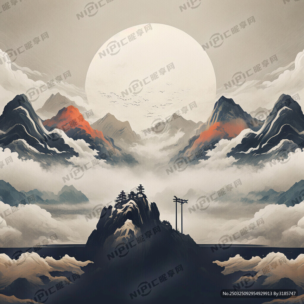 上部实景白云 国潮山峰