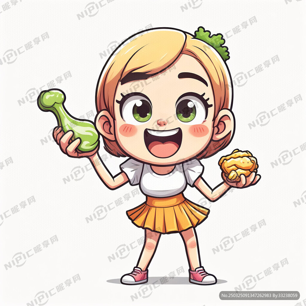 右手拿鸡腿的卡通女生