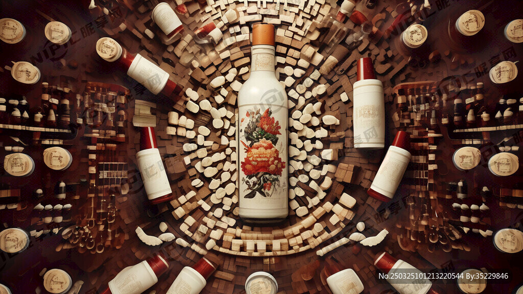 酒瓶组成的五一图案