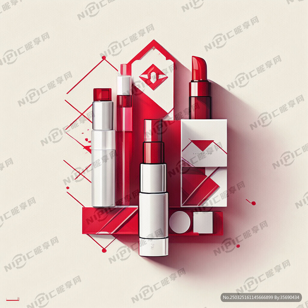 红白配色 几何感 插图 化妆品