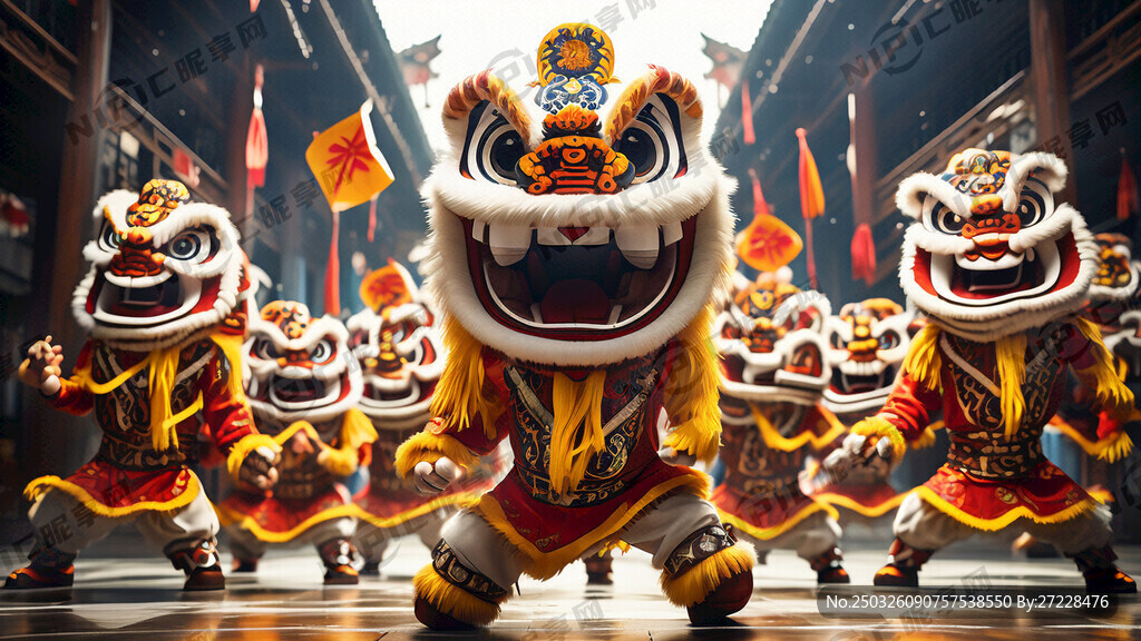 广西壮族民族风舞狮方队举牌