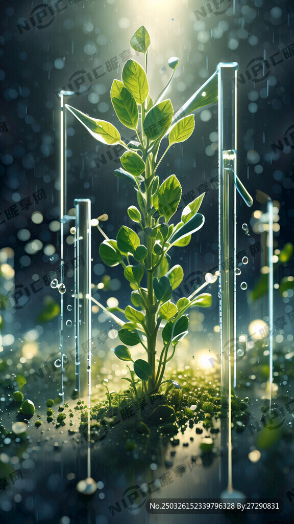 科技、绿色分子式、植物幼苗