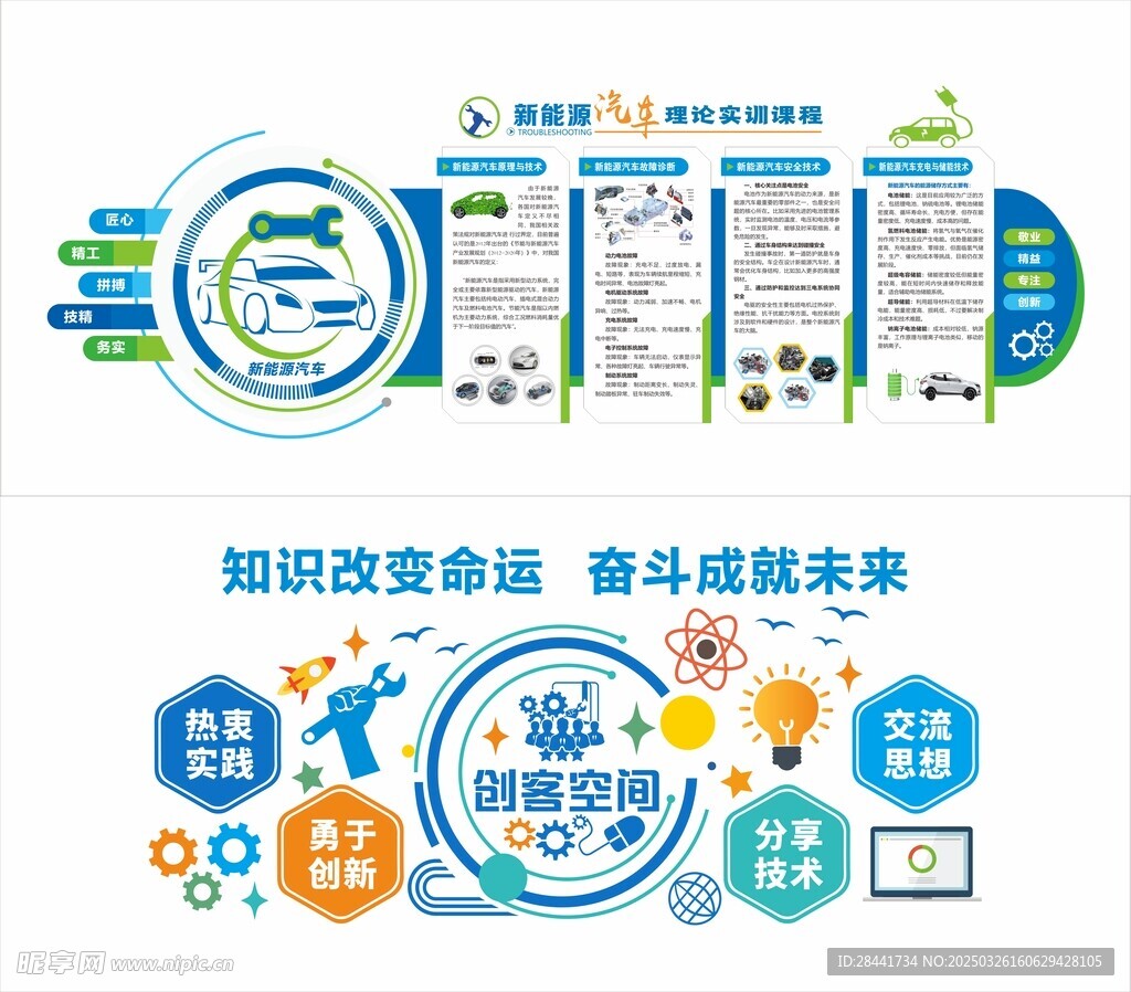 蓝色新能源汽车文化墙图片