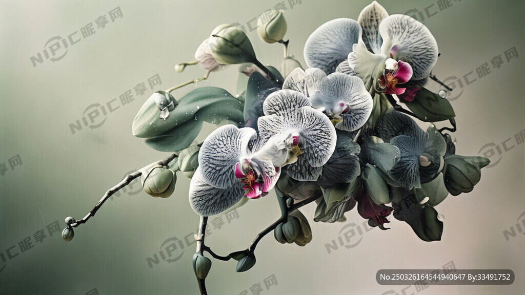 兰花 淡墨绿 背景