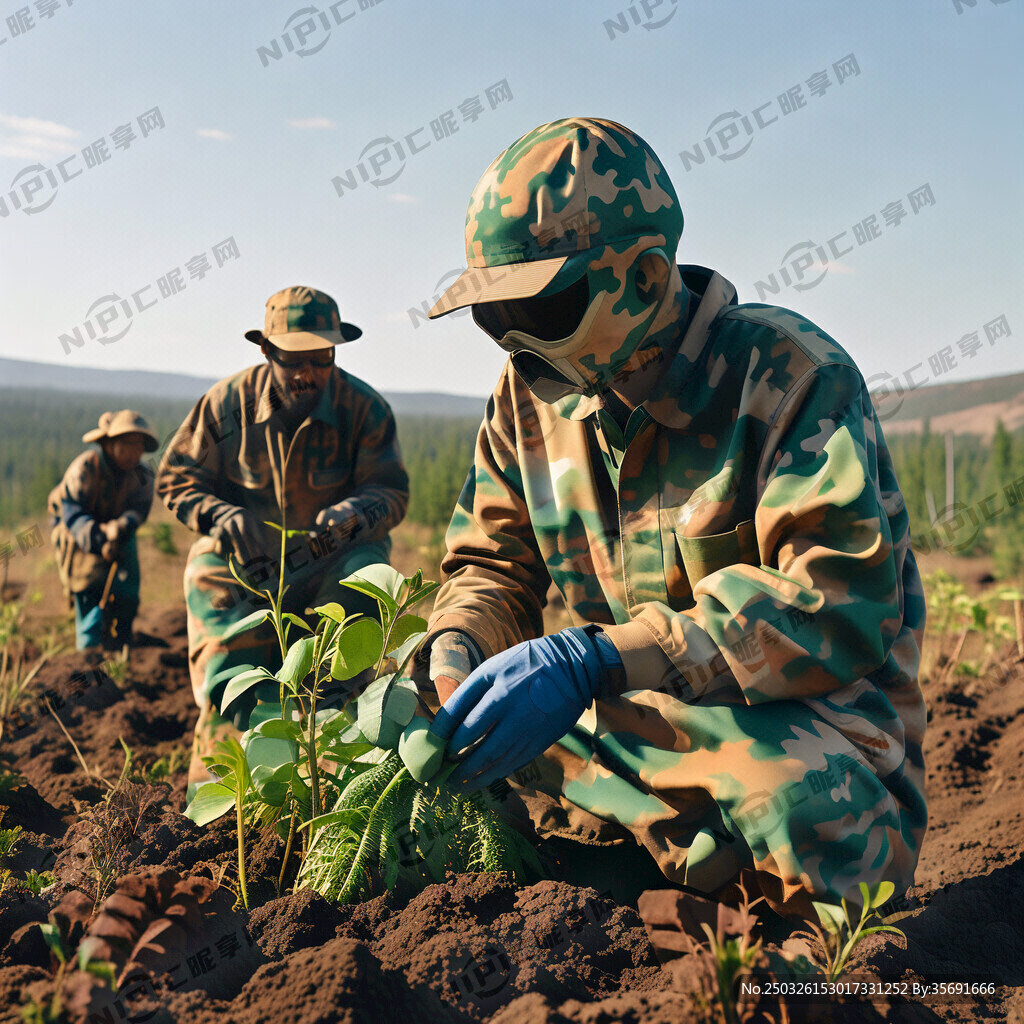 穿迷彩服植树