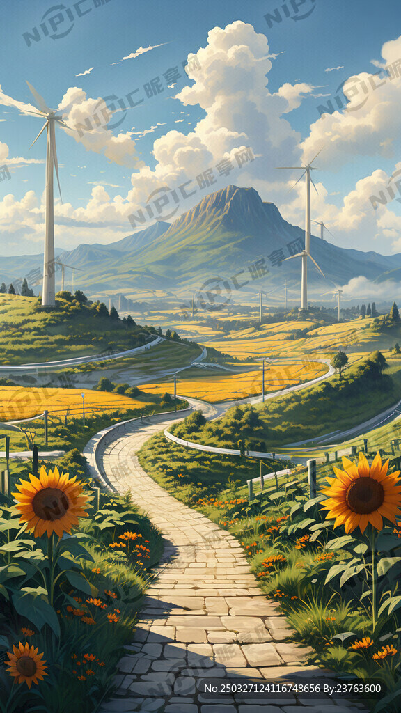 蜿蜒的水泥公路 蓝天白云 山