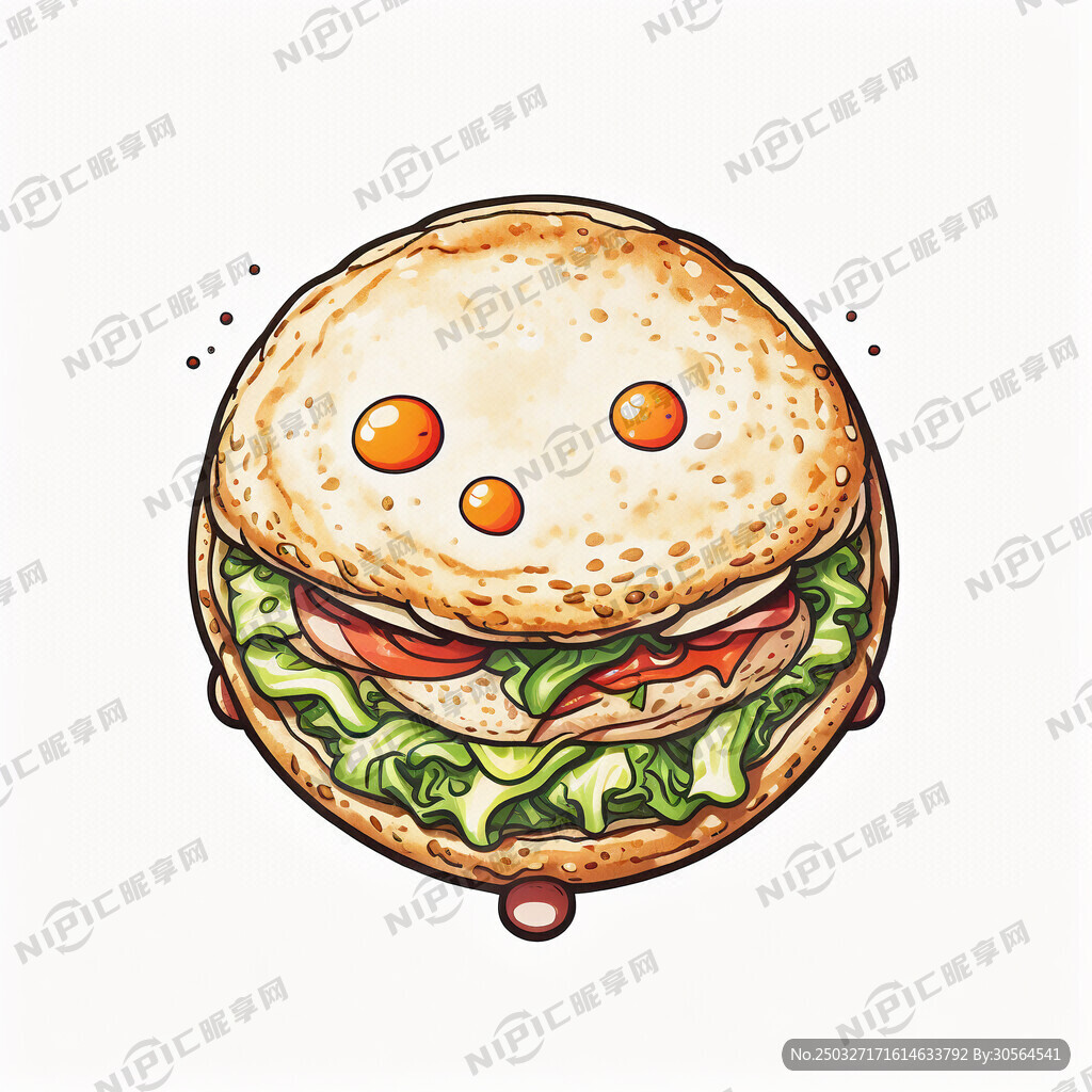 手绘手拿鸡蛋灌饼卡通