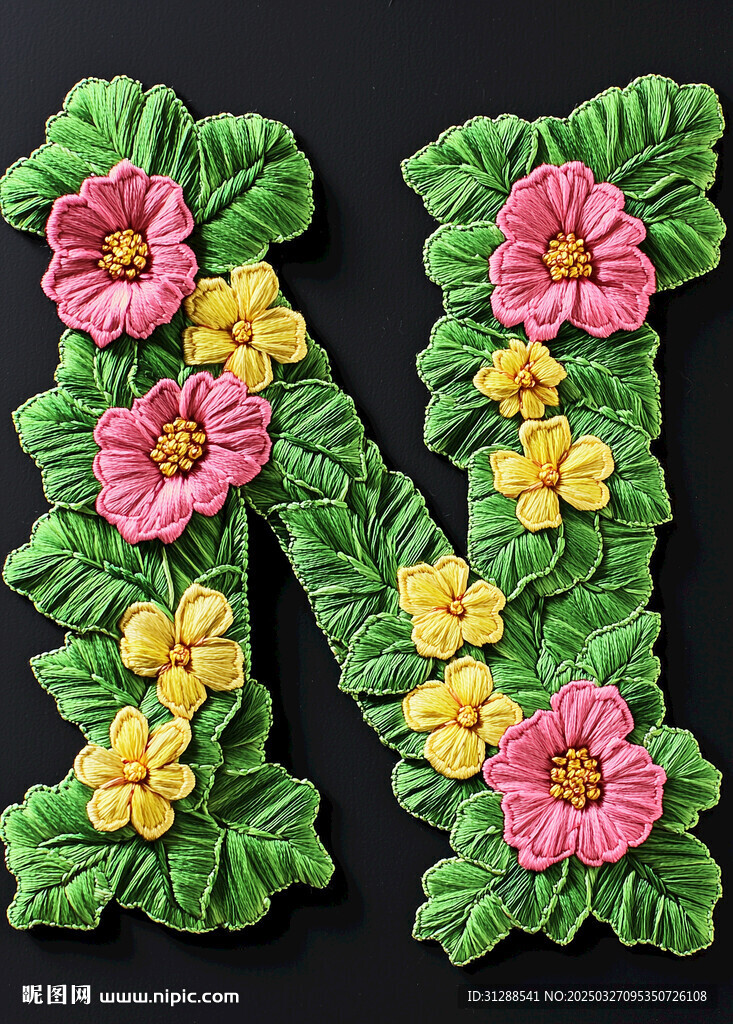 N字母绣花 印花