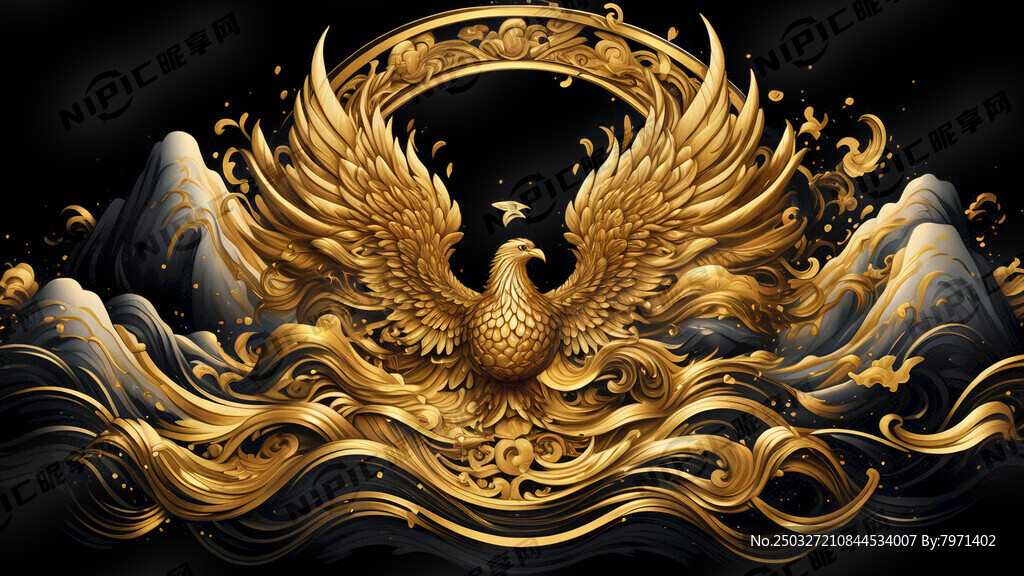 金色凤凰 金色波浪 金色山峰