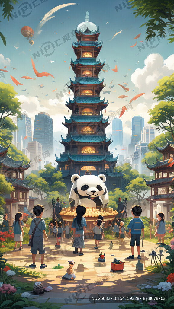 唯美新中式风景 阳光灿烂 熊猫