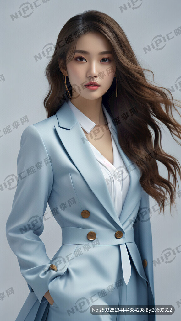 女性 蓝色淡蓝色西装全身照