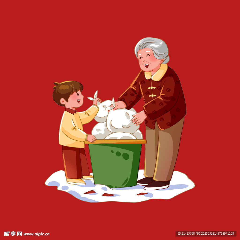 手绘祖孙俩 