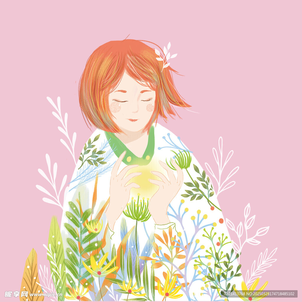 手绘鲜花女孩