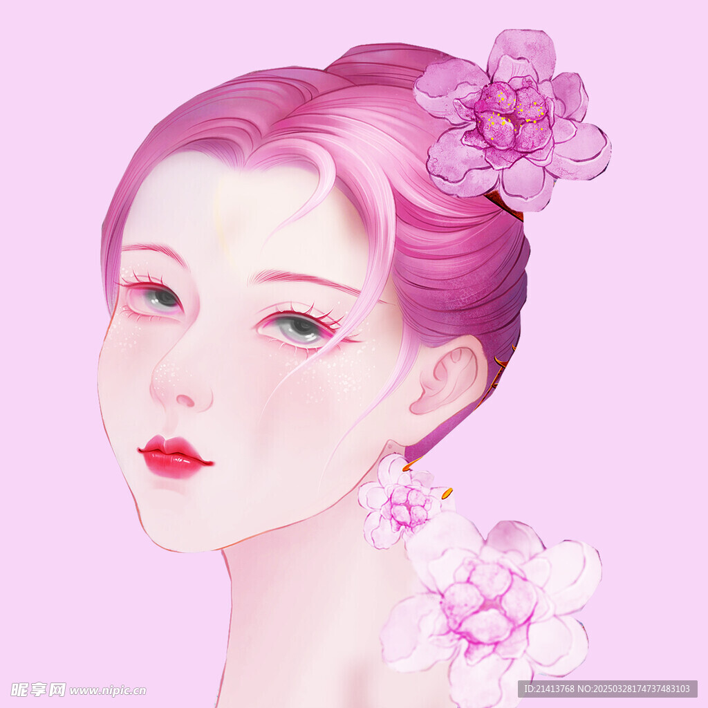 手绘鲜花女孩