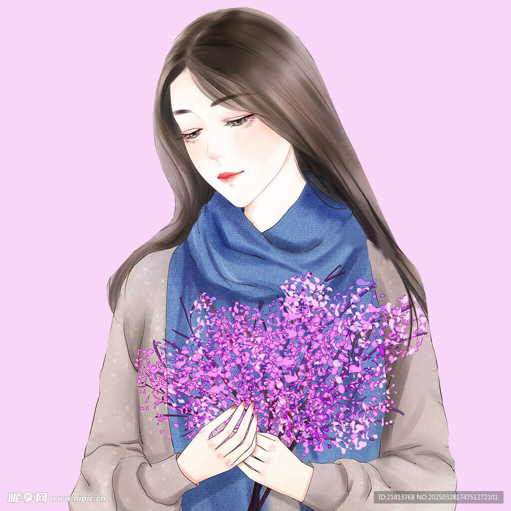 手绘鲜花女孩