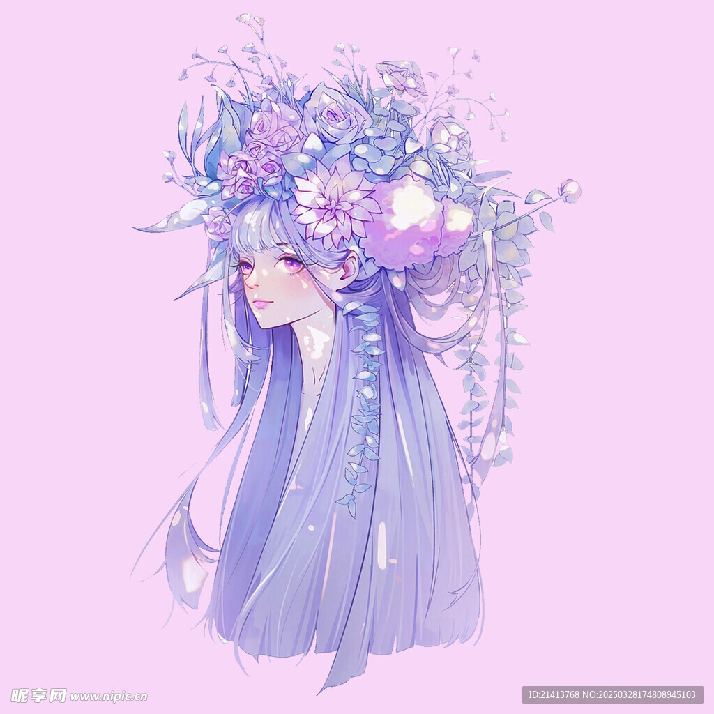 手绘鲜花女孩