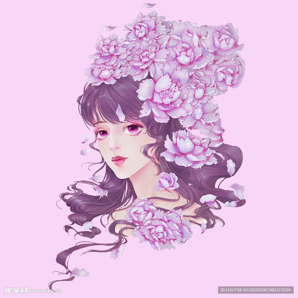 手绘鲜花女孩