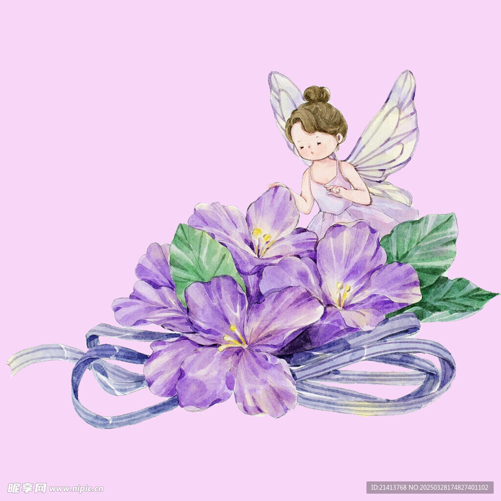 手绘鲜花女孩 