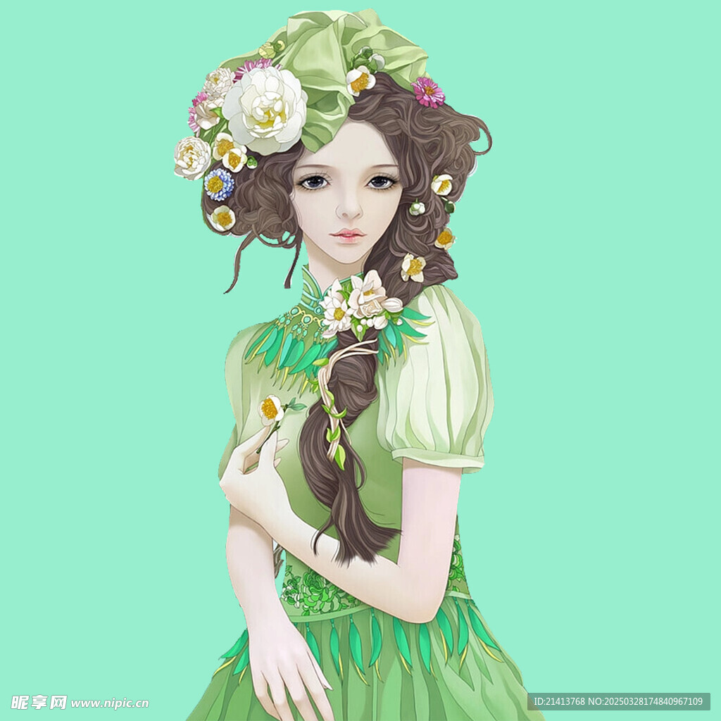 手绘鲜花女孩