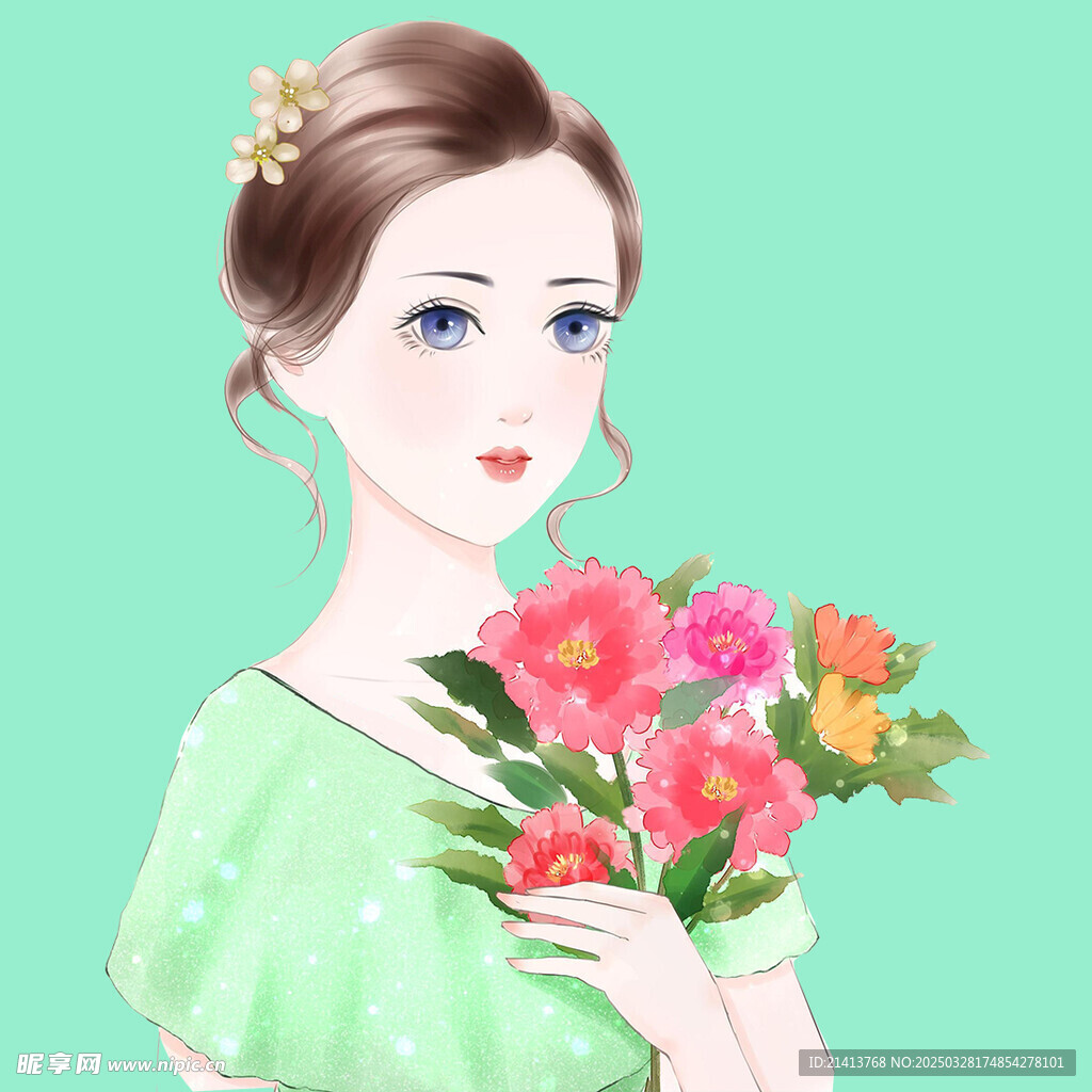 手绘鲜花女孩 
