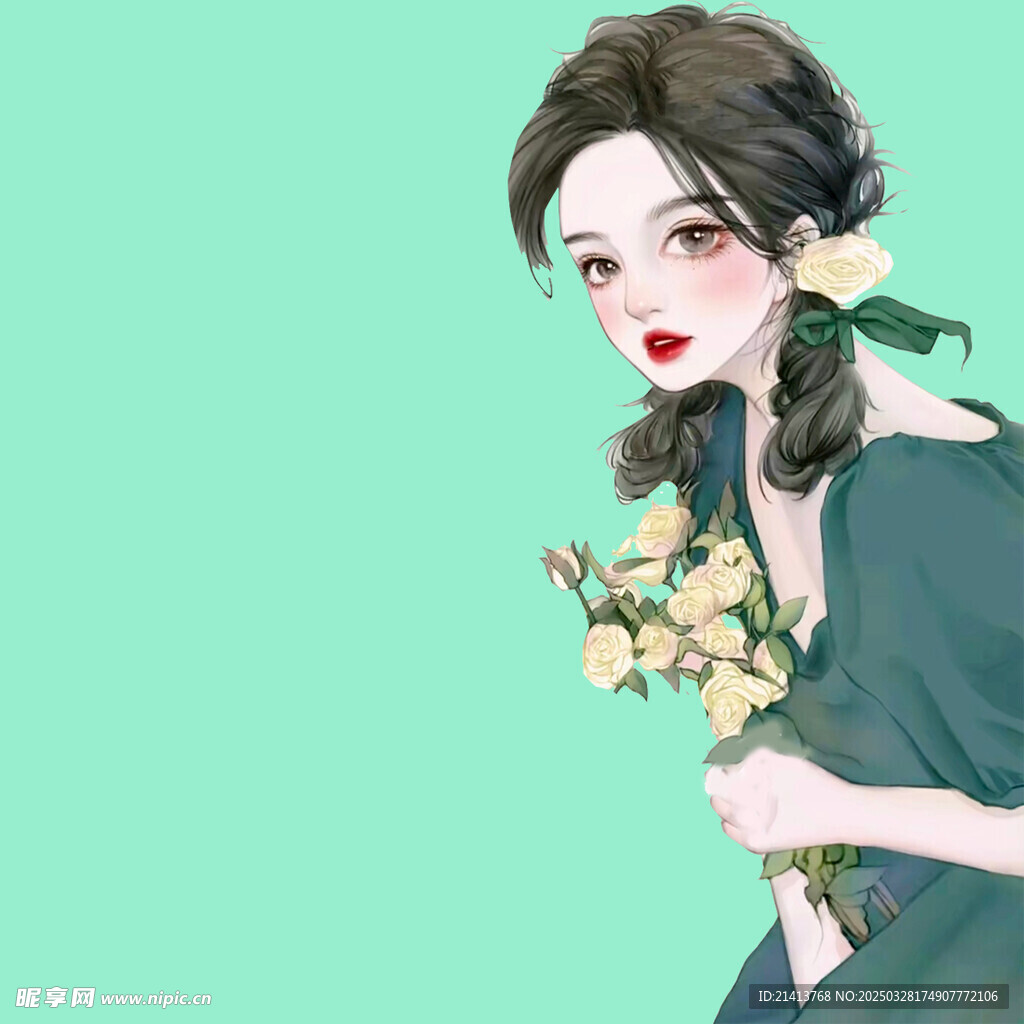 手绘鲜花女孩