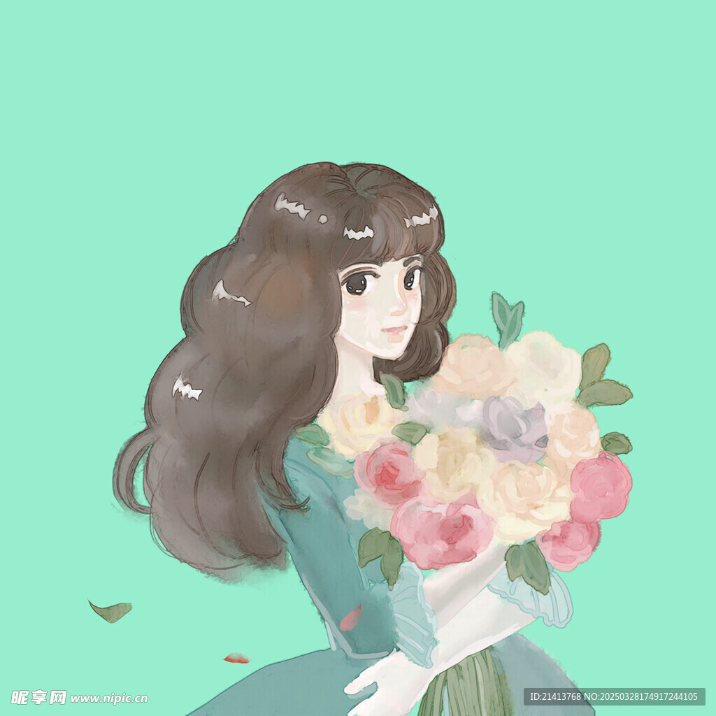 手绘鲜花女孩