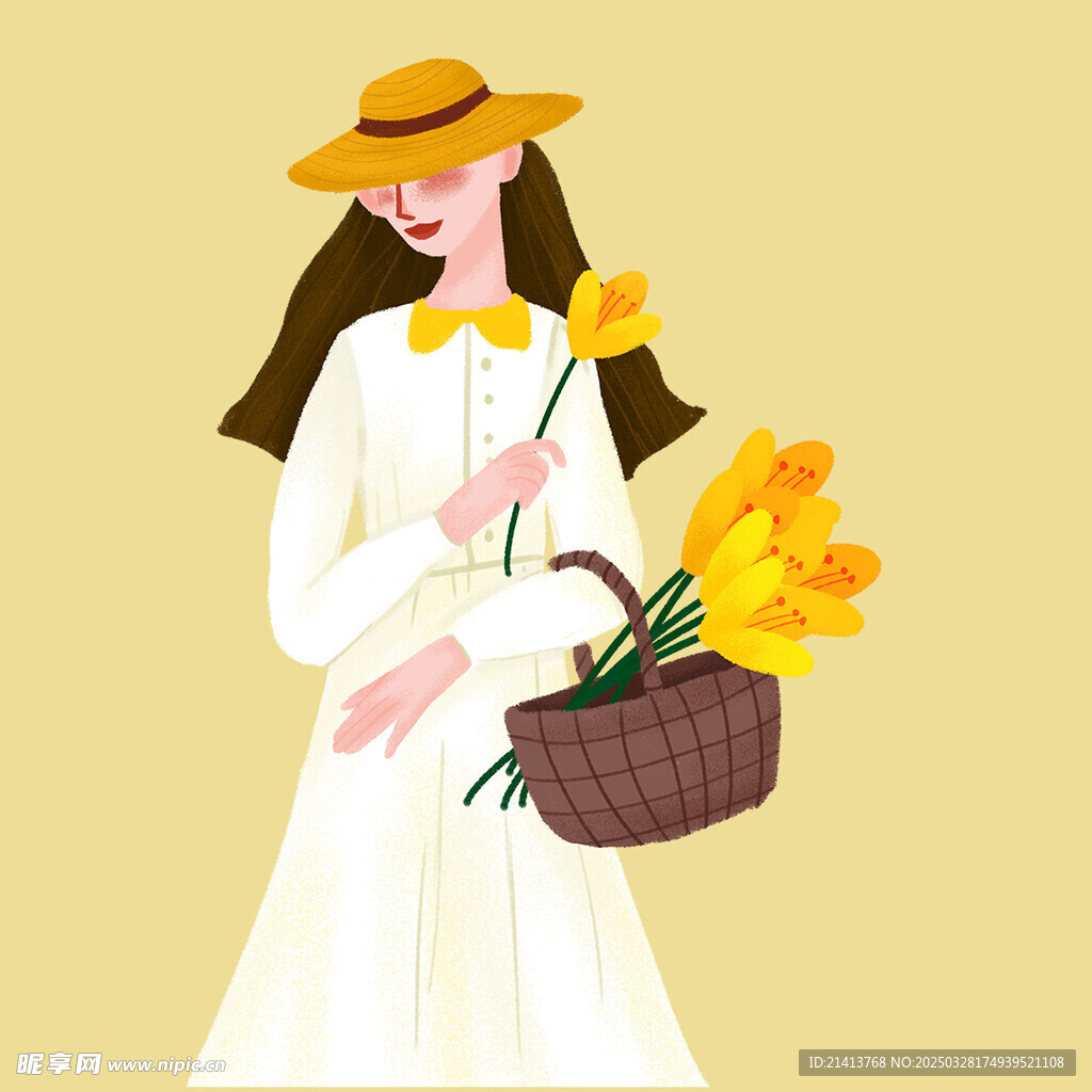 手绘鲜花女孩