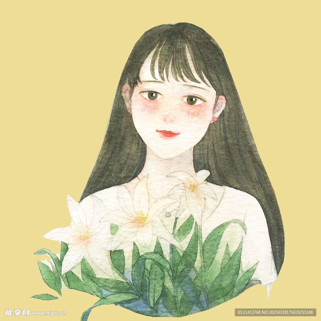 手绘鲜花女孩 