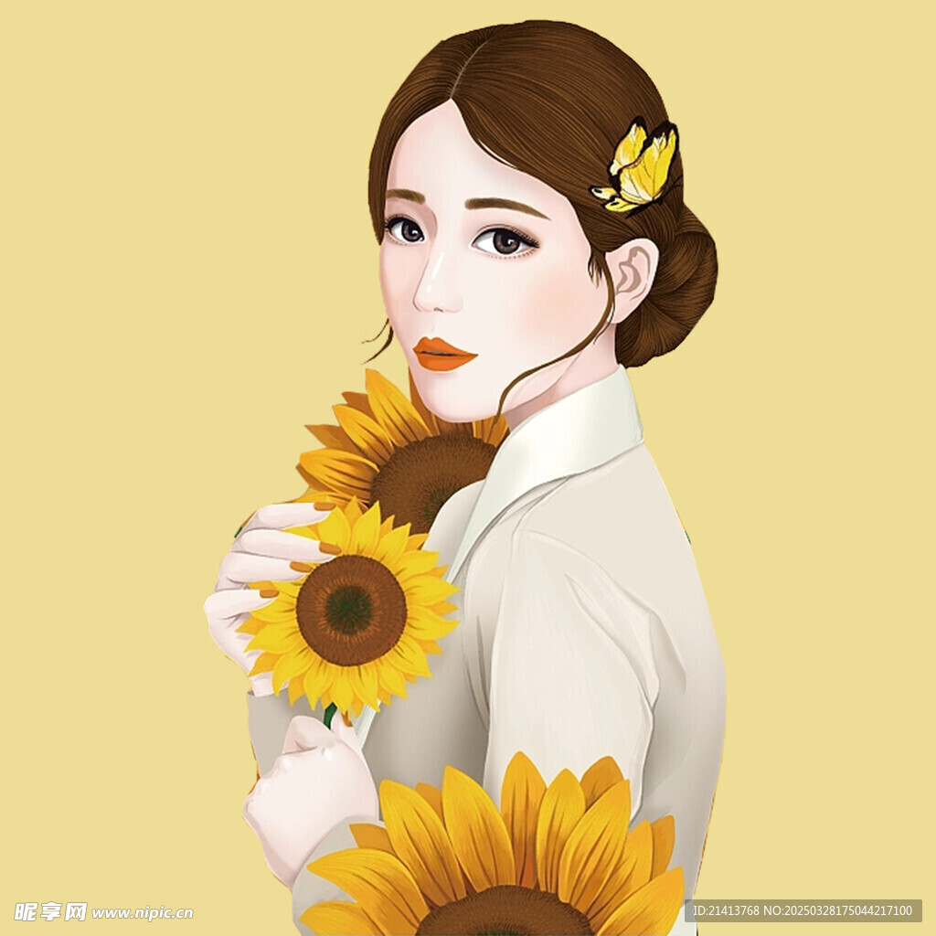 手绘鲜花女孩