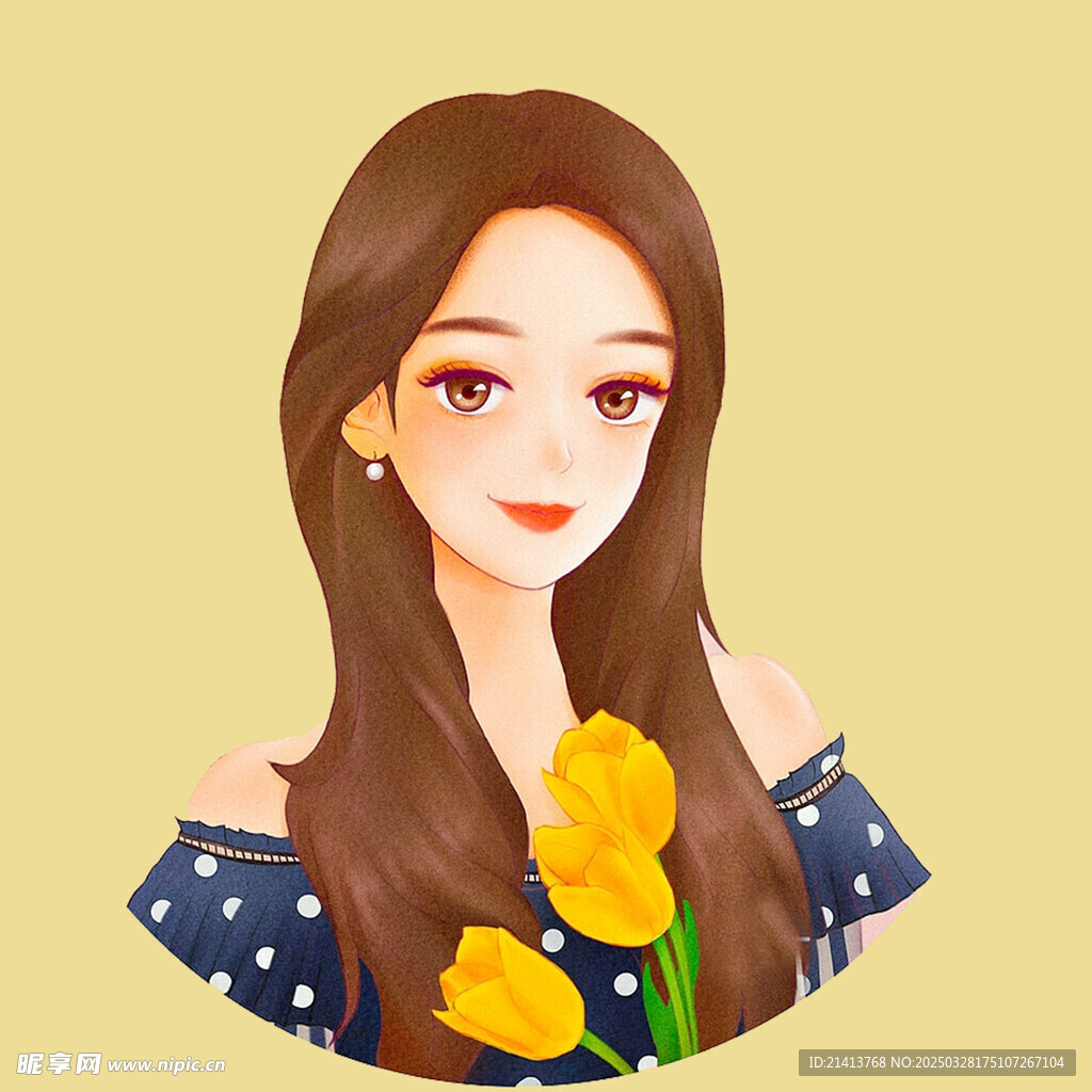 手绘鲜花女孩