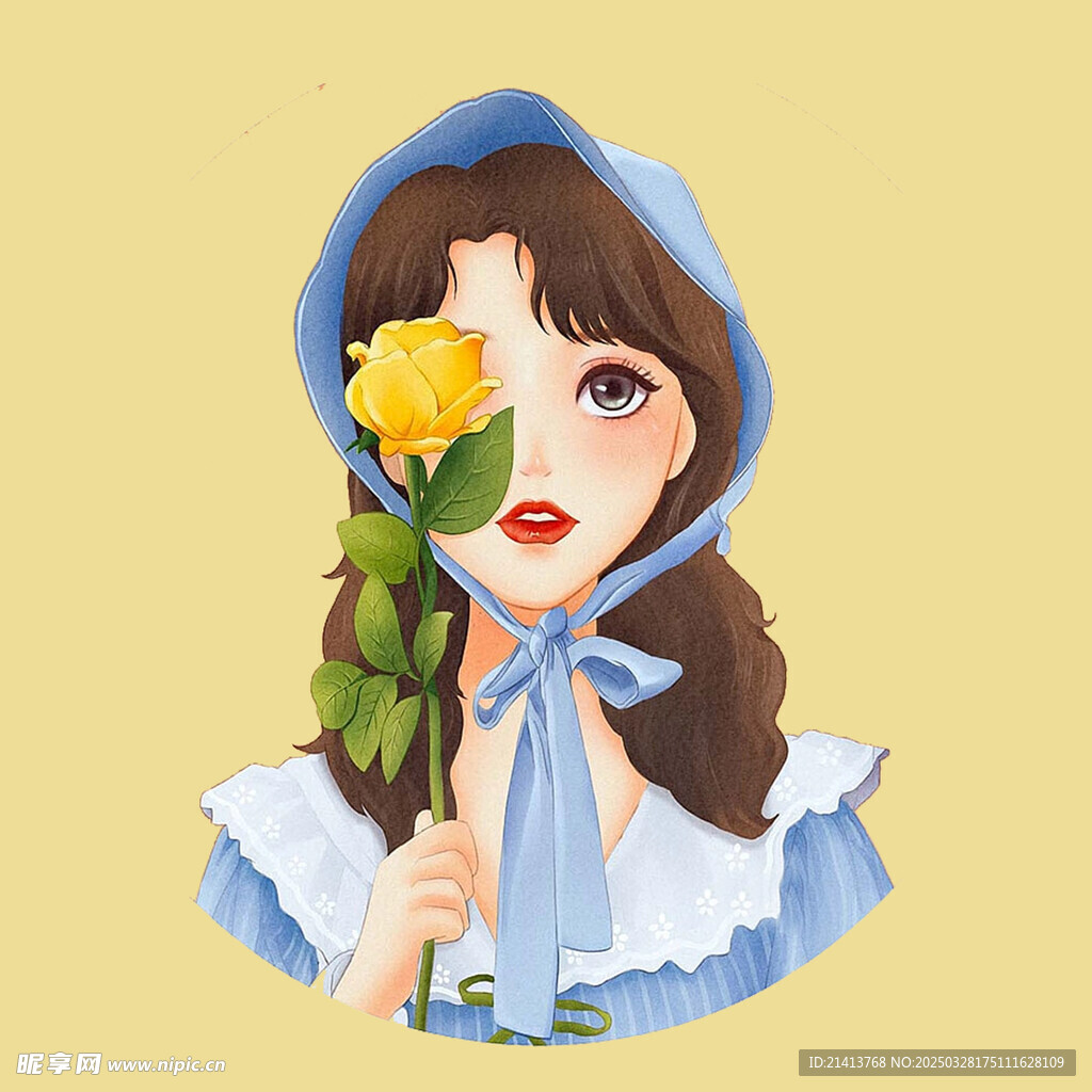 手绘鲜花女孩